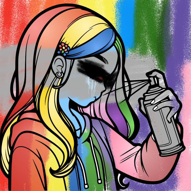 a realistic girl spray painting