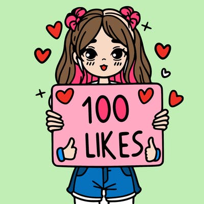 girl holding a sign saying 100 likes