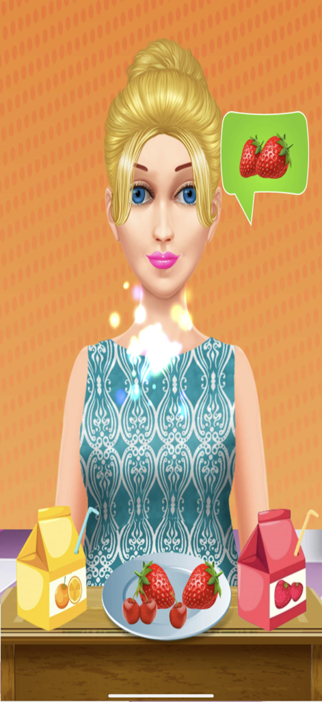 Newborn Twin Baby Mommy Doctor - A pregnant blonde mommy character being fed strawberries and juice in a simulation game