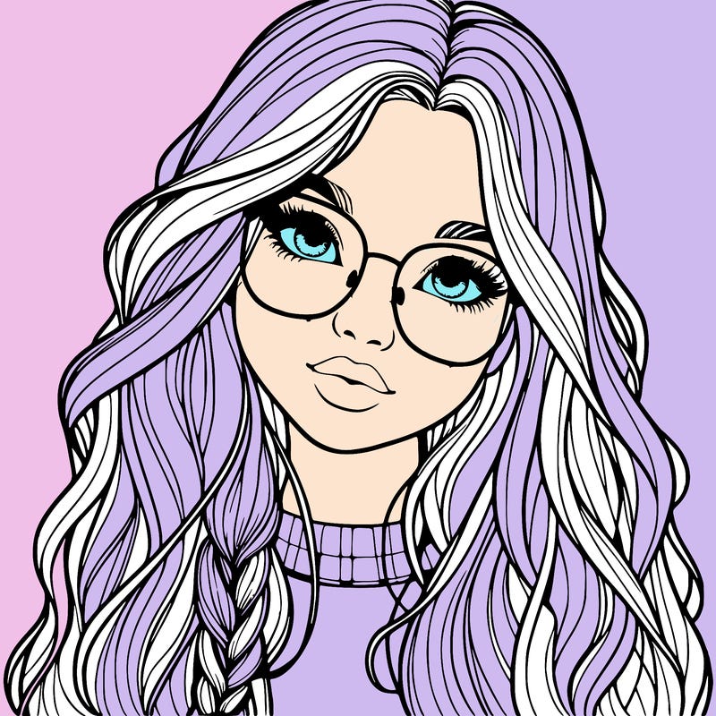 girl with long hair and freckles and glasses realistic