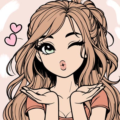 realistic girl winking and blowing a kiss while making heart hands