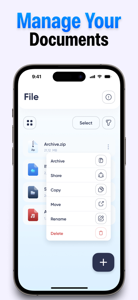 Zip Extractor & RAR Opener App - Uma captura de tela da interface do aplicativo Zip Extractor e RAR Opener mostrando opções de gerenciamento de arquivos para um arquivo zip.