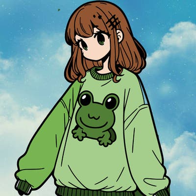 girl wearing frogging sweatshirt