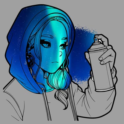a realistic girl, spray painting