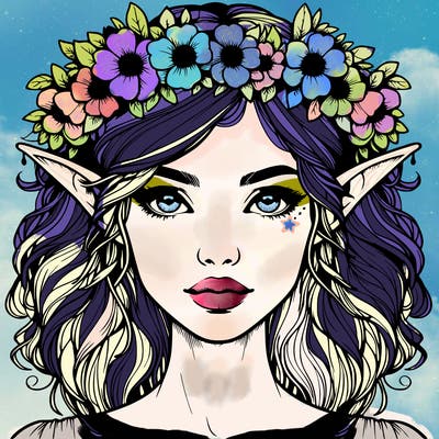 realistic female elf with flower crown