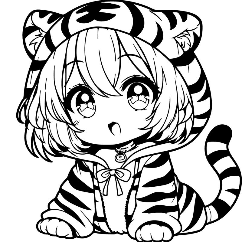 cute anime girl in tiger outfit
