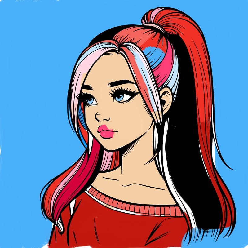 realistic girl with a high ponytail