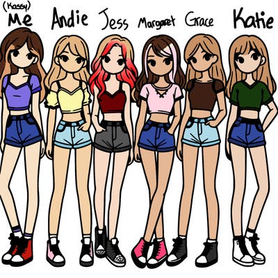 a group of girls wearing crop tops and shorts