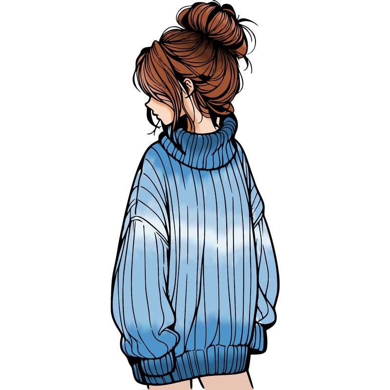 realistic girl with oversized sweater and messy bun