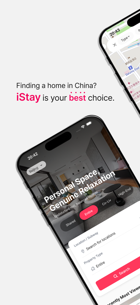 iStay 爱住 - iStay mobile app interface for renting apartments in China