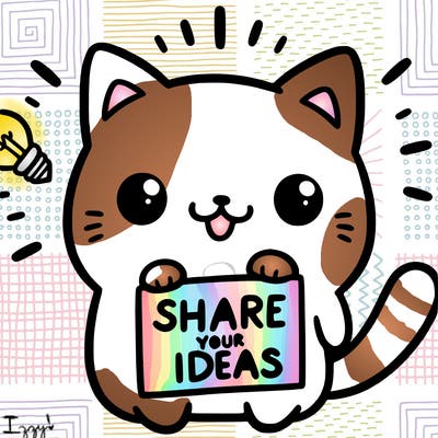 a cute cat saying share your ideas