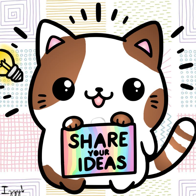 a cute cat saying share your ideas