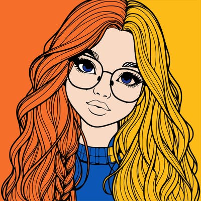 girl with long hair and freckles and glasses realistic