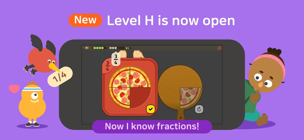 Todo Math - Todo Math 레벨 H 분수 학습 활동은 피자 조각이 부분으로 나뉘는 것을 보여줍니다.