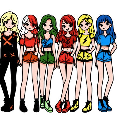 a group of girls wearing crop tops and shorts