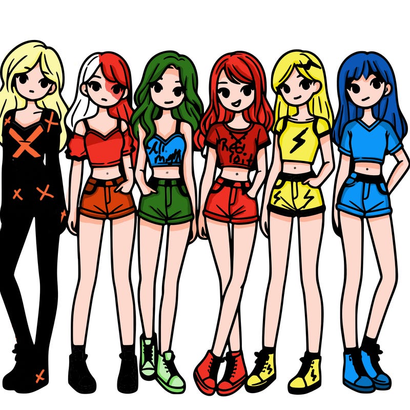 a group of girls wearing crop tops and shorts