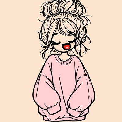 girl with baggy sweatshirt and messy bun