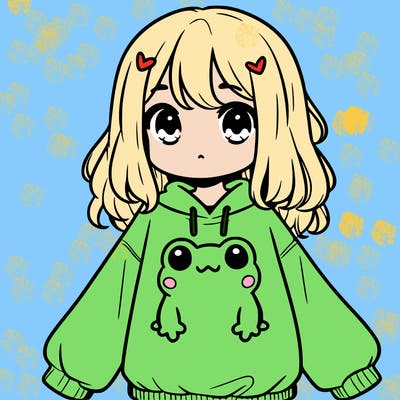 girl wearing frogging sweatshirt