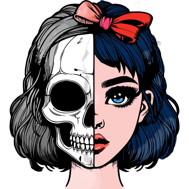 realistic girl with half skull mask
