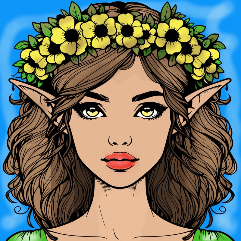 realistic female elf with flower crown