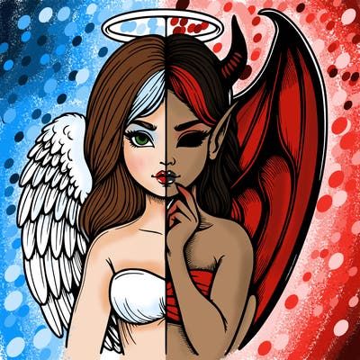 realistic angel half demon