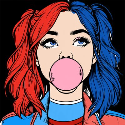 realististic girl blowing bubble -gum