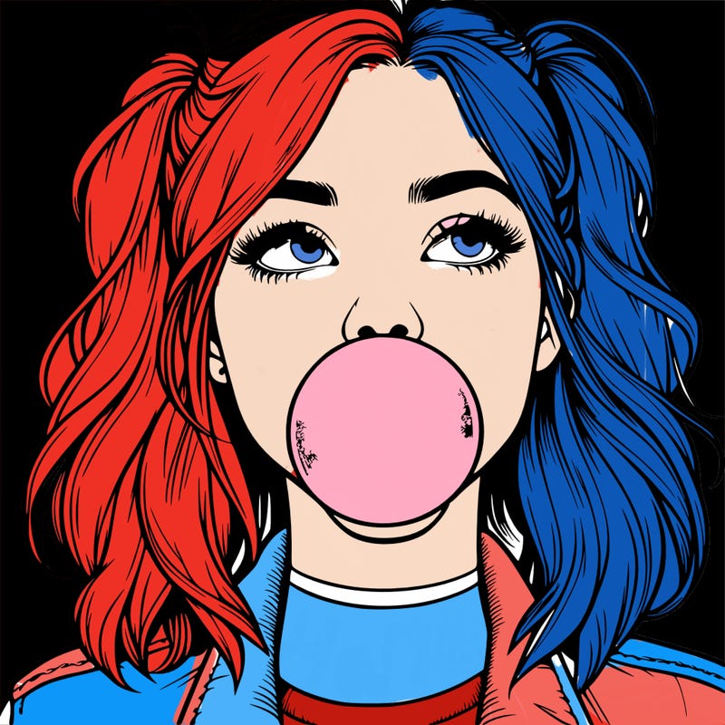 realististic girl blowing bubble -gum