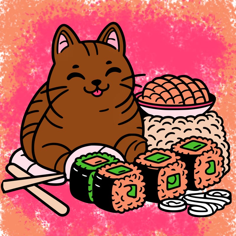 cat with sushi