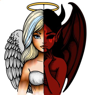 realistic angel half demon