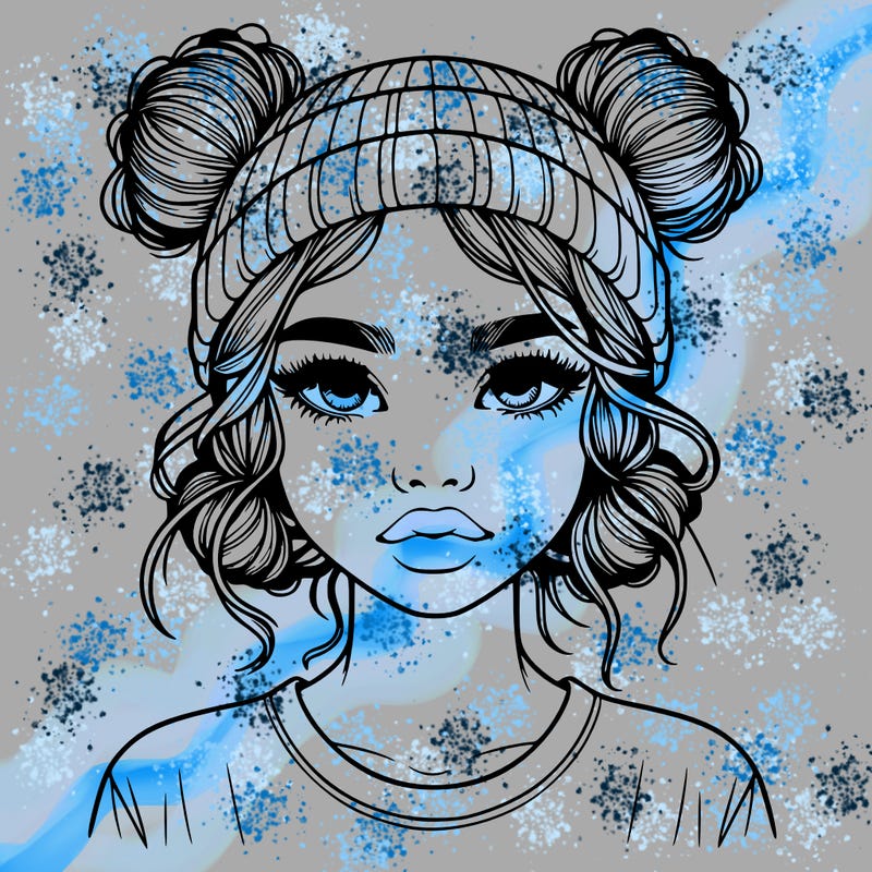 realistic girl with buns in her hair with a beanie on