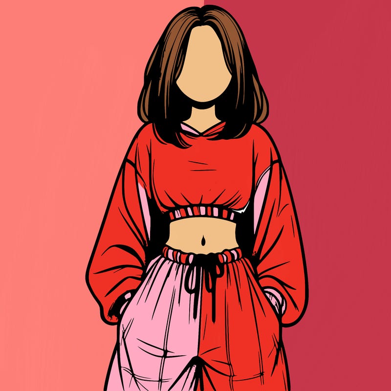 realistic girl faceless with baggy pants and a crop top