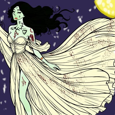 realistic woman in dress flowing the the wind