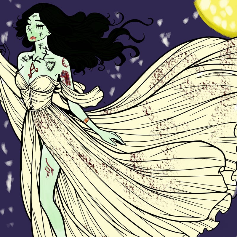 realistic woman in dress flowing the the wind