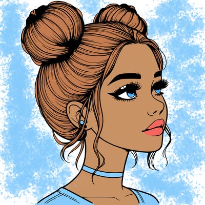 realistic girl with buns on the top of her head