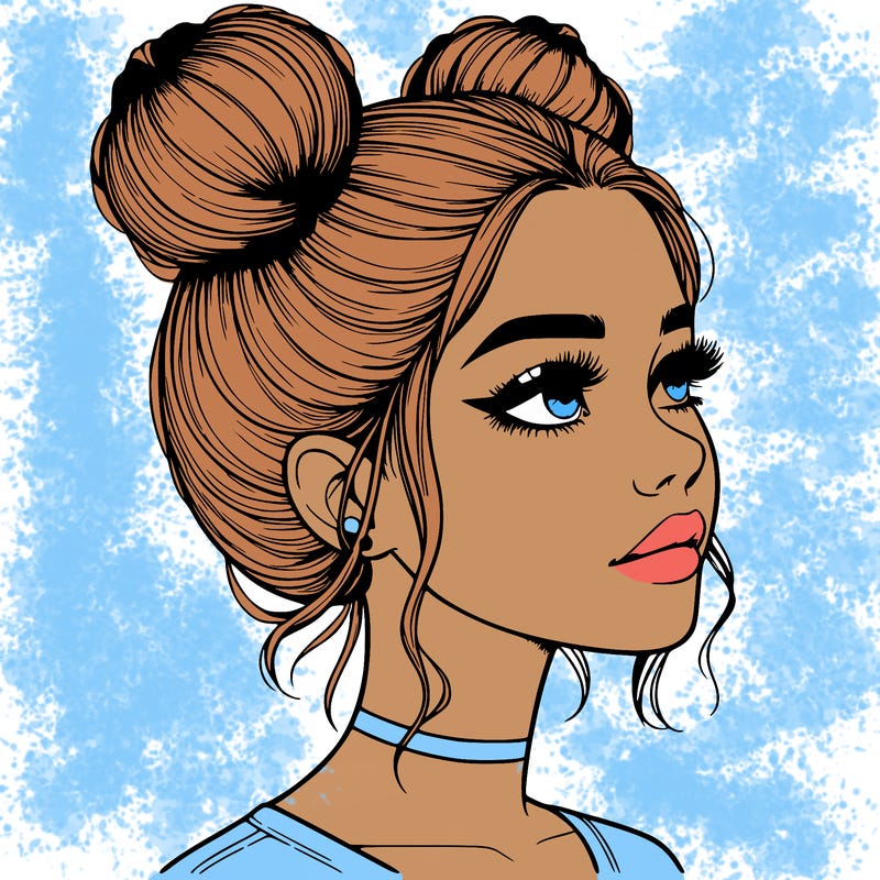 realistic girl with buns on the top of her head