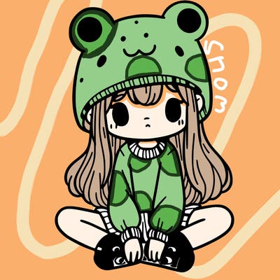 a girl wearing a frog hat and some frog socks