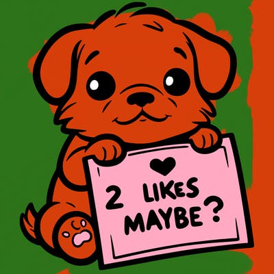 a puppy holding a sign that says 2 likes maybe?