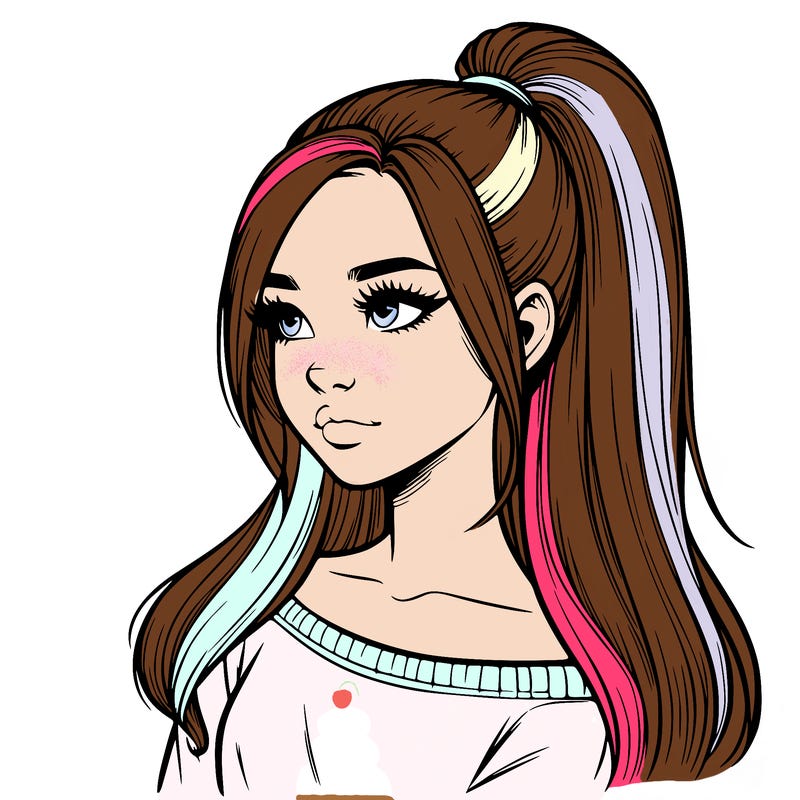 realistic girl with a high ponytail