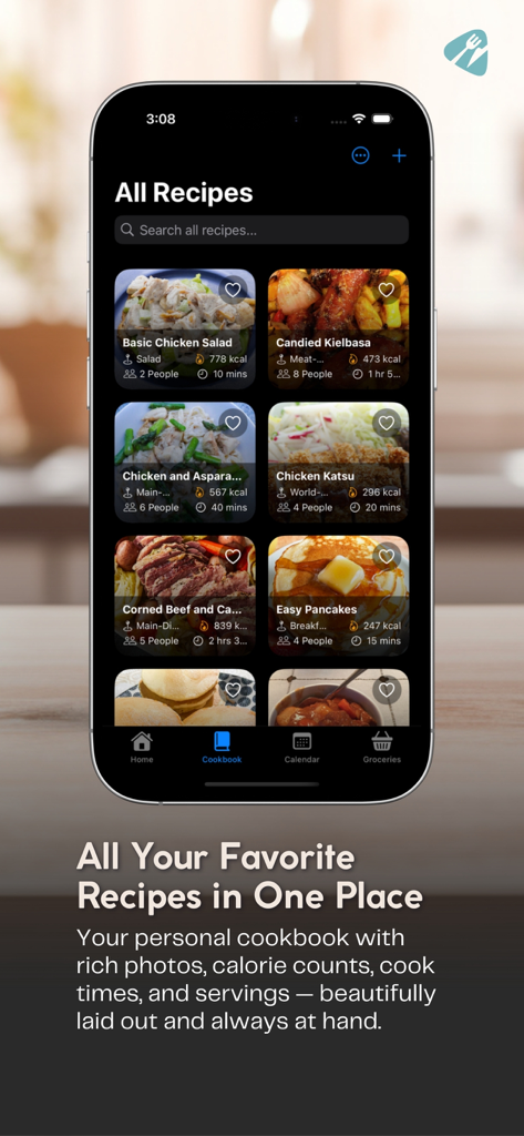 TasteLoop - TasteLoop recipe app showing a collection of food dishes in a dark theme interface