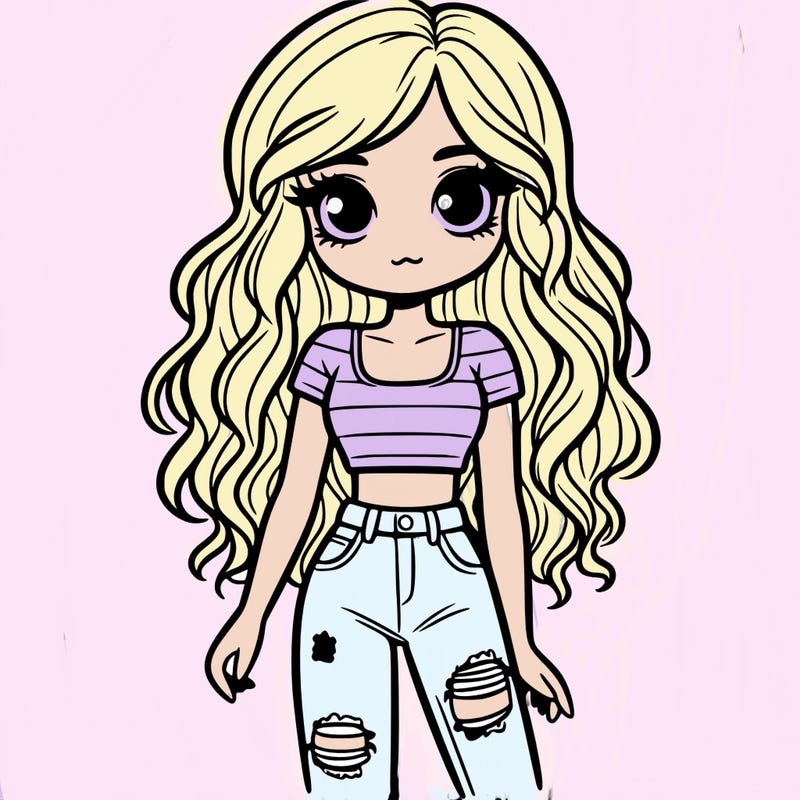 a girl with long wavy hair and has a crop top and ripped jeans on