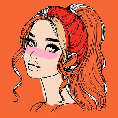 realistic girl with a ponytail on her hair and lips