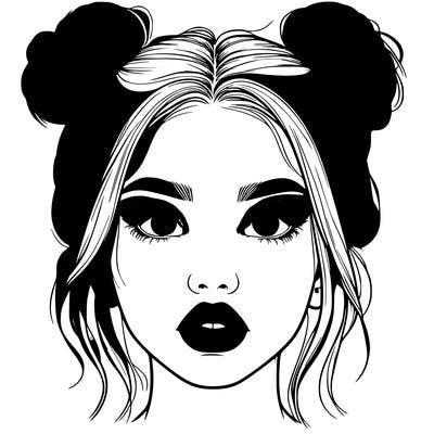 realistic girl with two buns on her hair and lips