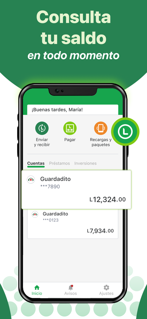 Banco Azteca Honduras - Pantalla de la aplicación móvil de Banco Azteca Honduras que muestra el saldo de la cuenta de ahorros y opciones de gestión financiera