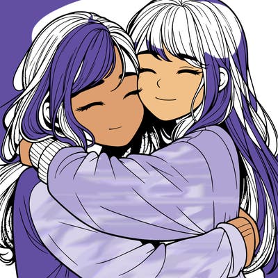 realistic two girls hugging