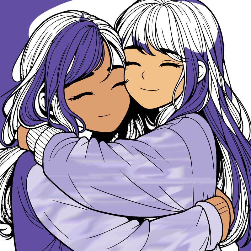 realistic two girls hugging