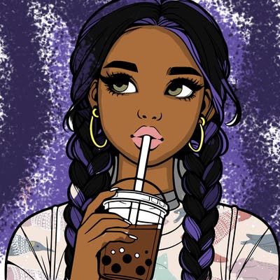 realistic girl with braided hair drinking boba