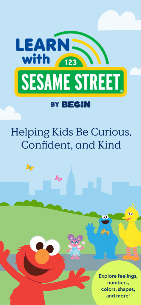 Learn with Sesame Street - Pantalla de inicio de la aplicación Aprende con Plaza Sésamo con Elmo, Monstruo Comegalletas, Epi Tristán y Lola