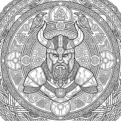 Dive into a captivating fusion of ancient power and futuristic aesthetics with this Jarl Cyberpunk Mandala coloring page. This intricate design features a Viking chieftain reimagined with cybernetic details, perfect for adult colorists.