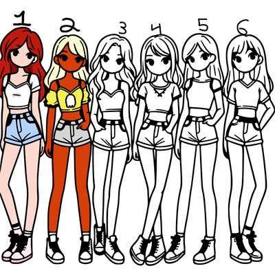 a group of girls wearing crop tops and shorts