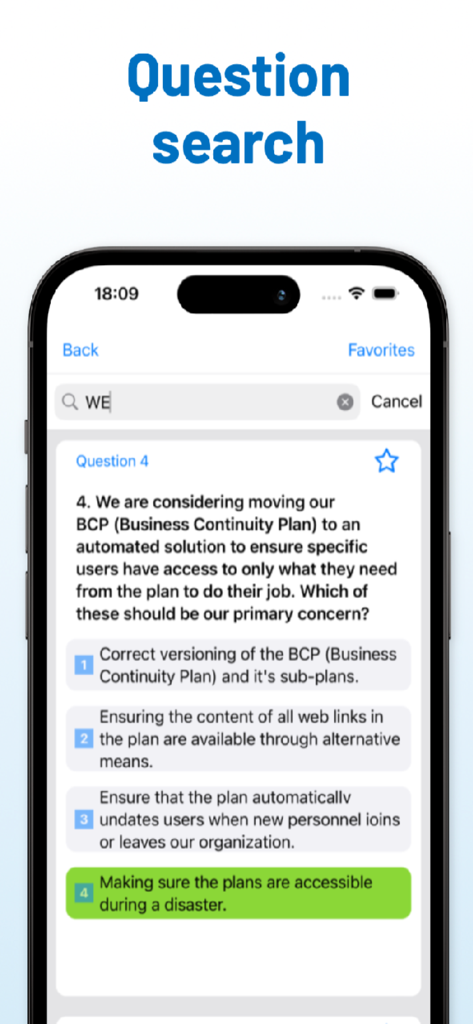 ISACA CISM Exam 2026 - Search interface for practice questions in the ISACA CISM exam preparation app.